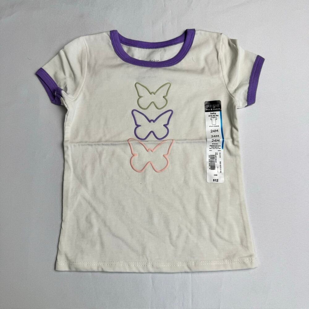 Okie Dokie Short Sleeve T-Shirt Girls 24M White with Butterfly